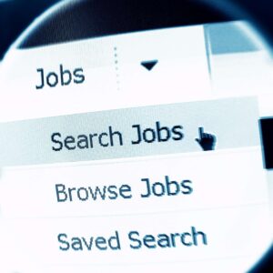 Photo of a computer screen with job search text.