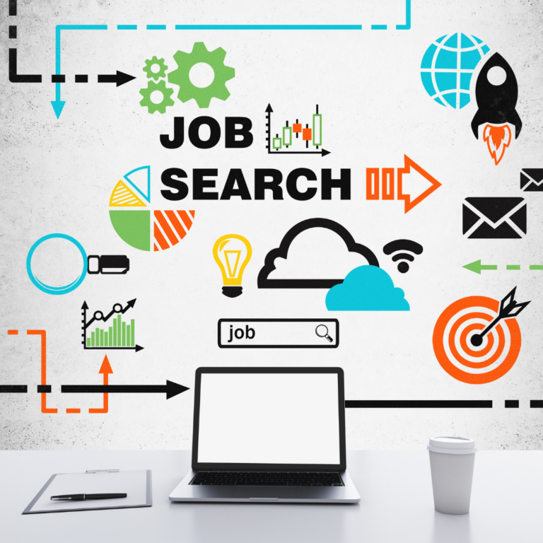Infographic style image that contains the words Job Search
